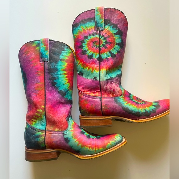 Tin Haul Shoes Tin Haulwomens Groovy With Tie Dye Camper Sole Western Bootsquare Toe Sz